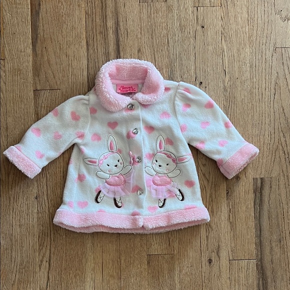 Young Hearts Other - Young Hearts Baby Girl Jacket Pink and White Bunny Ballerina Print